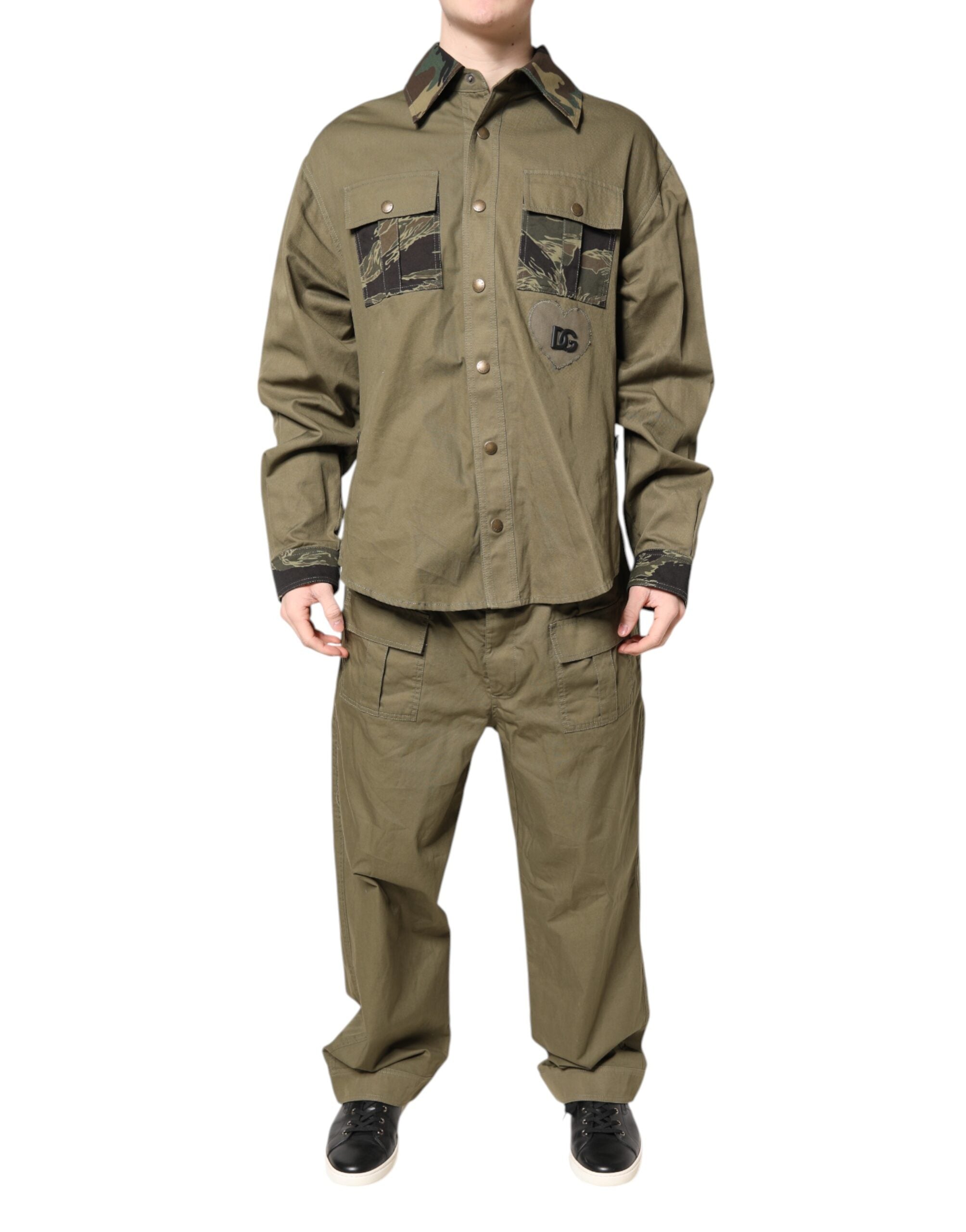 Dolce & Gabbana Brown Cotton Stretch Shirt and Trousers Leisure Set